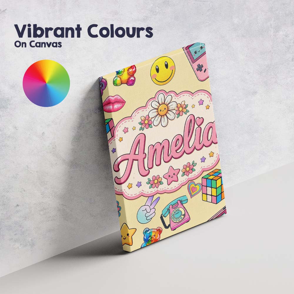 Personalised Name Gummy Bear Rainbow Roller Custom Bespoke Interior Contemporary Canvas Wall Art Print Decor Picture Ready to Hang