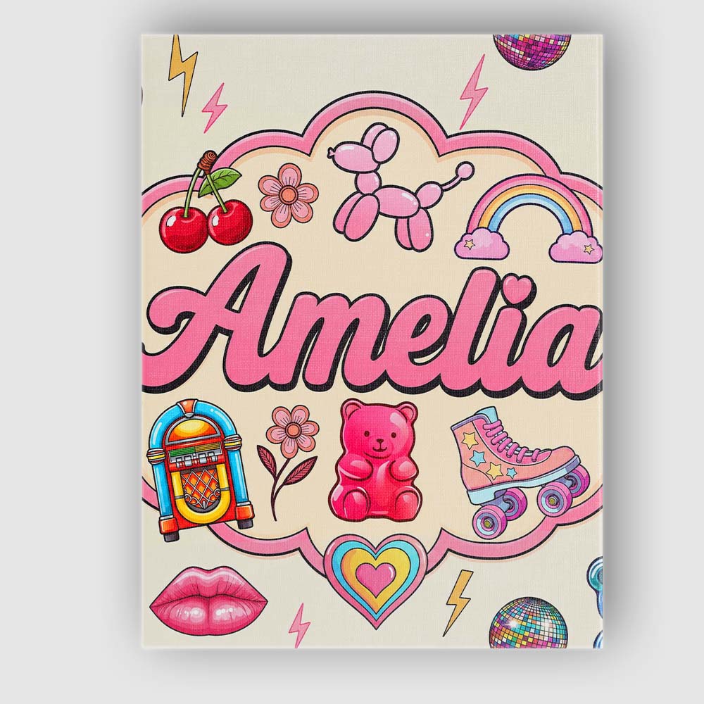 Personalised Name Gummy Bear Rainbow Roller Custom Bespoke Interior Contemporary Canvas Wall Art Print Decor Picture Ready to Hang
