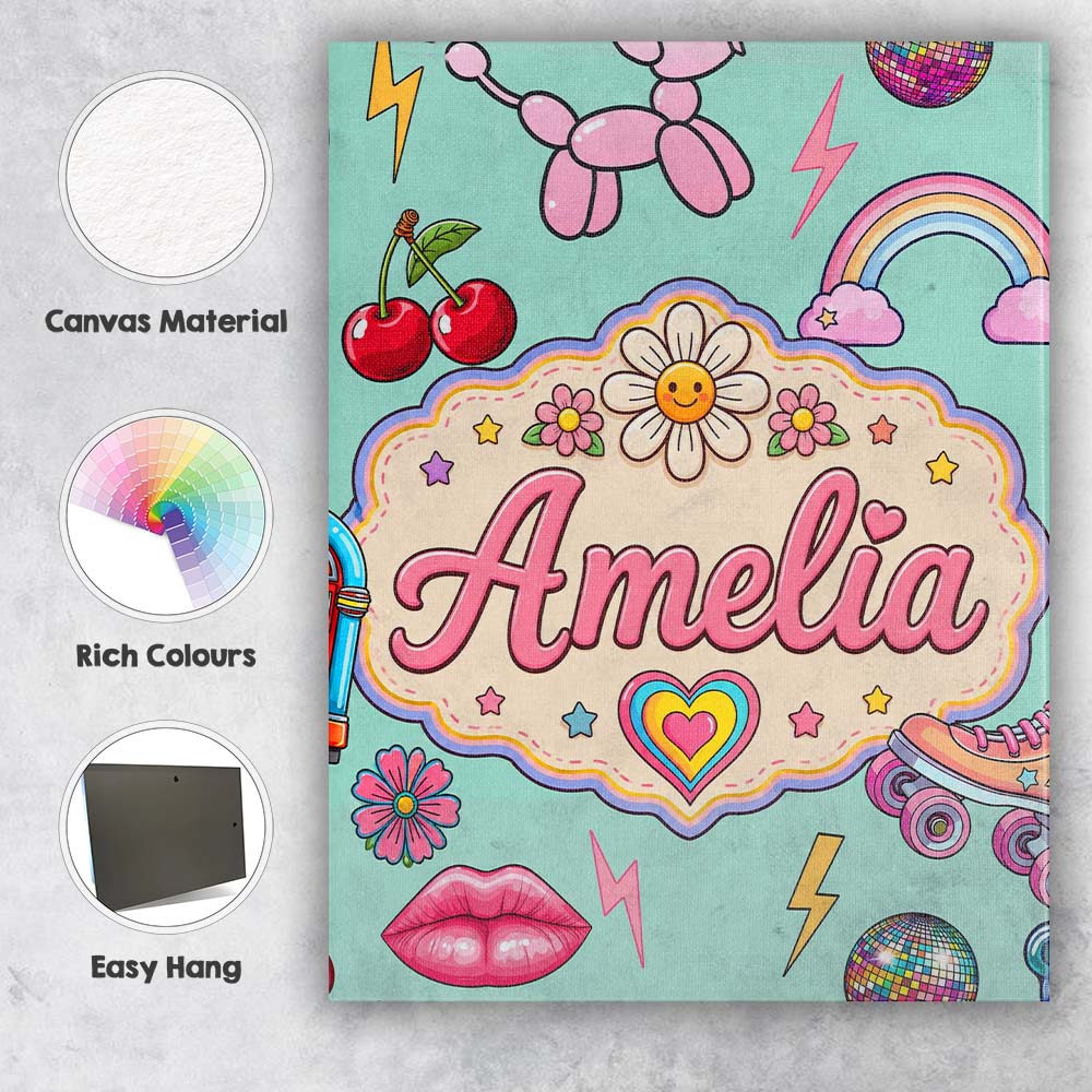 Personalised Name Gummy Bear Rainbow Roller Custom Bespoke Interior Contemporary Canvas Wall Art Print Decor Picture Ready to Hang