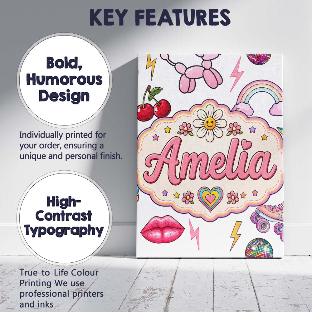 Personalised Name Cute Kawaii Gummy Bear Custom Unique Gift Idea Elegant Feature Canvas Wall Art Print Decor Picture Ready to Hang