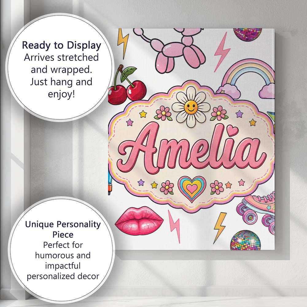 Personalised Name Cute Kawaii Gummy Bear Custom Unique Gift Idea Elegant Feature Canvas Wall Art Print Decor Picture Ready to Hang