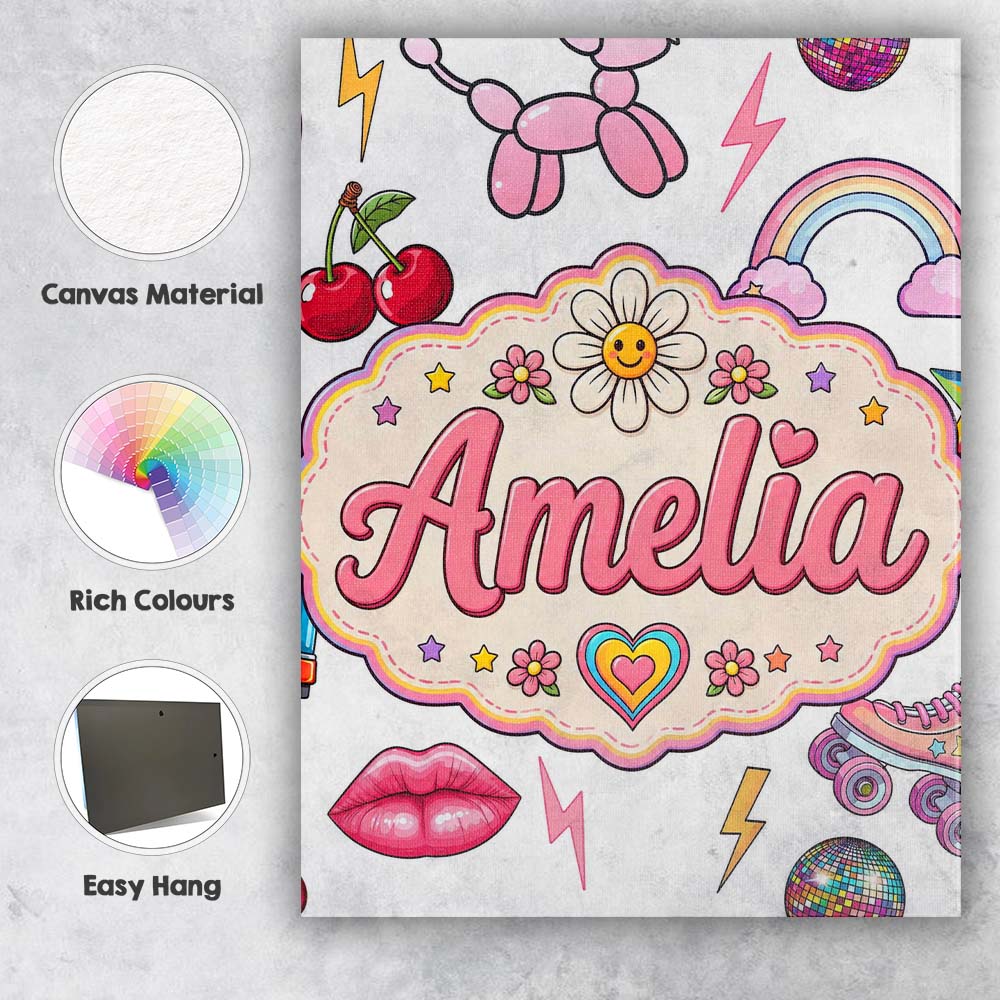 Personalised Name Cute Kawaii Gummy Bear Custom Unique Gift Idea Elegant Feature Canvas Wall Art Print Decor Picture Ready to Hang