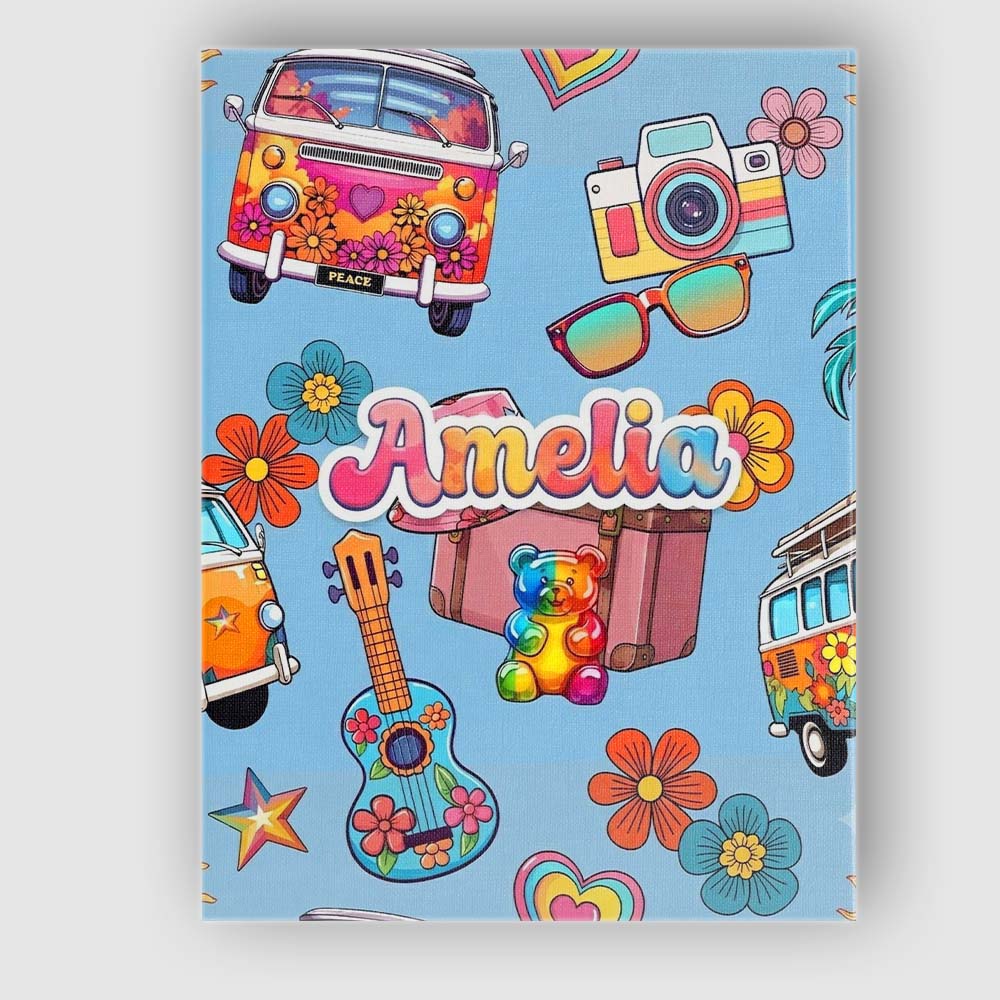 Personalised Name Hippie Vans Camera Guitar Custom Bespoke Interior Contemporary Canvas Wall Art Print Decor Picture Ready to Hang