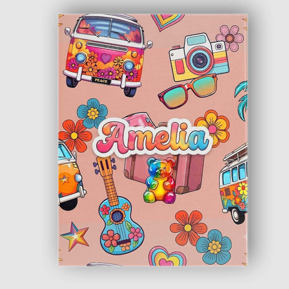Personalised Name Hippie Vans Camera Guitar Custom Bespoke Interior Contemporary Canvas Wall Art Print Decor Picture Ready to Hang