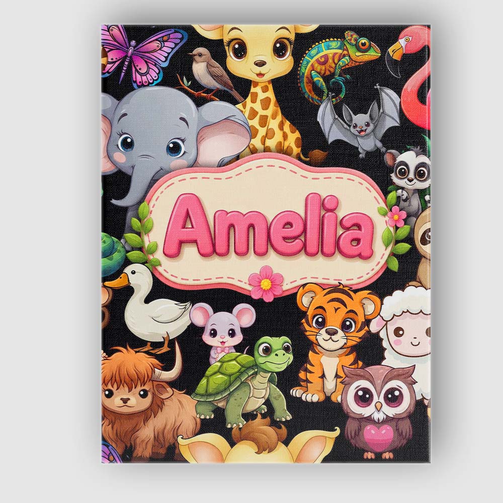 Personalised Name Cute Cartoon Jungle Custom Modern Room Accent Creative Decorator Style Canvas Wall Art Print Decor Picture Ready to Hang