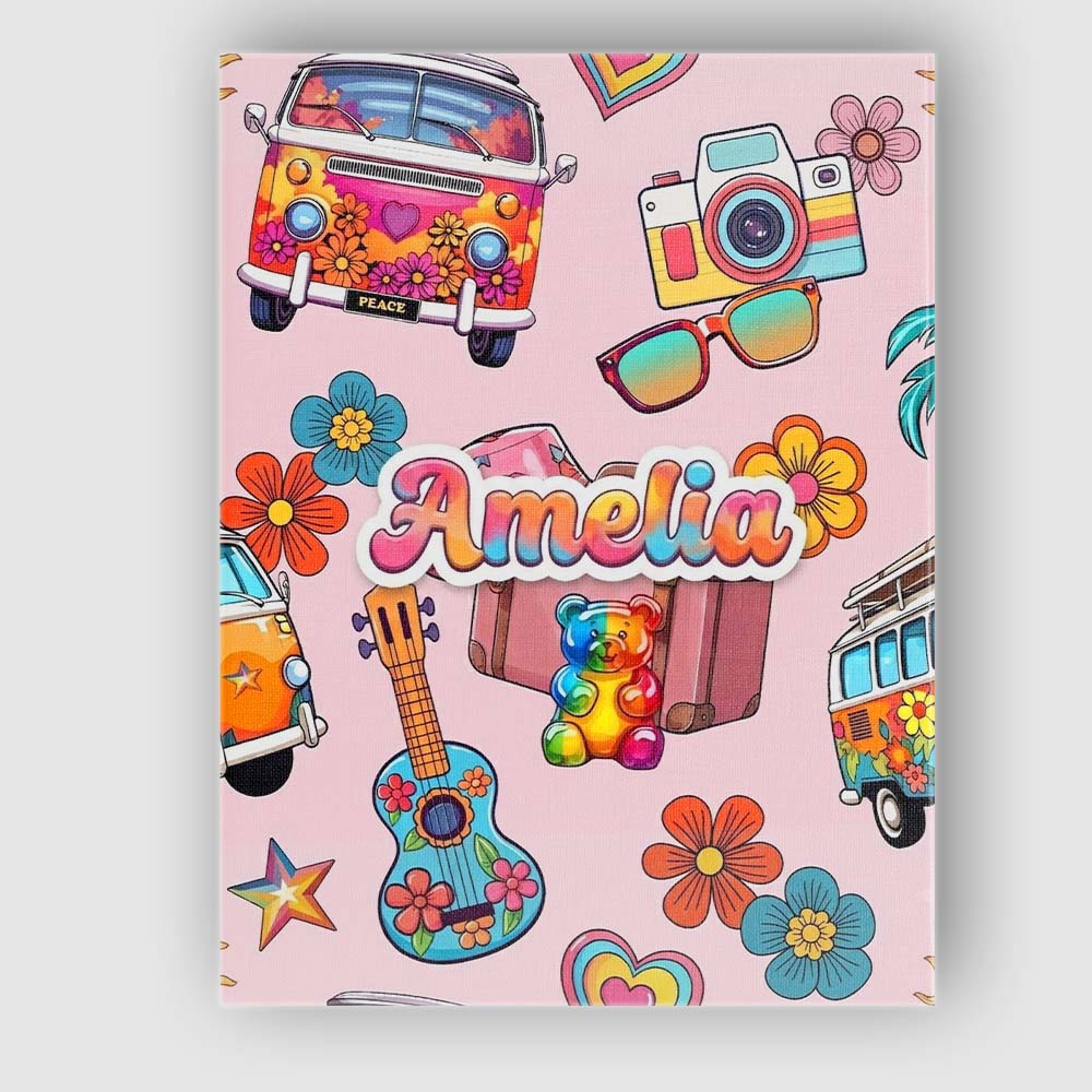 Personalised Name Hippie Van Camera Guitar Custom Unique Gift Idea Elegant Feature Canvas Wall Art Print Decor Picture Ready to Hang