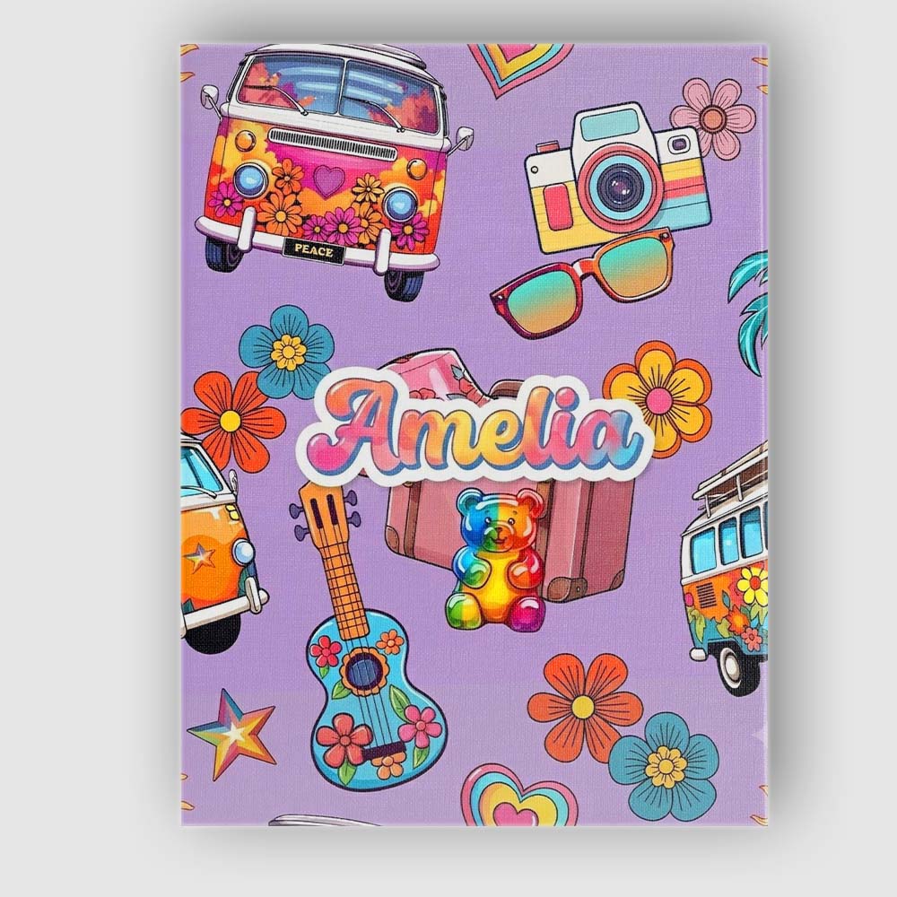 Personalised Name Hippie Van Camera Guitar Custom Unique Gift Idea Elegant Feature Canvas Wall Art Print Decor Picture Ready to Hang