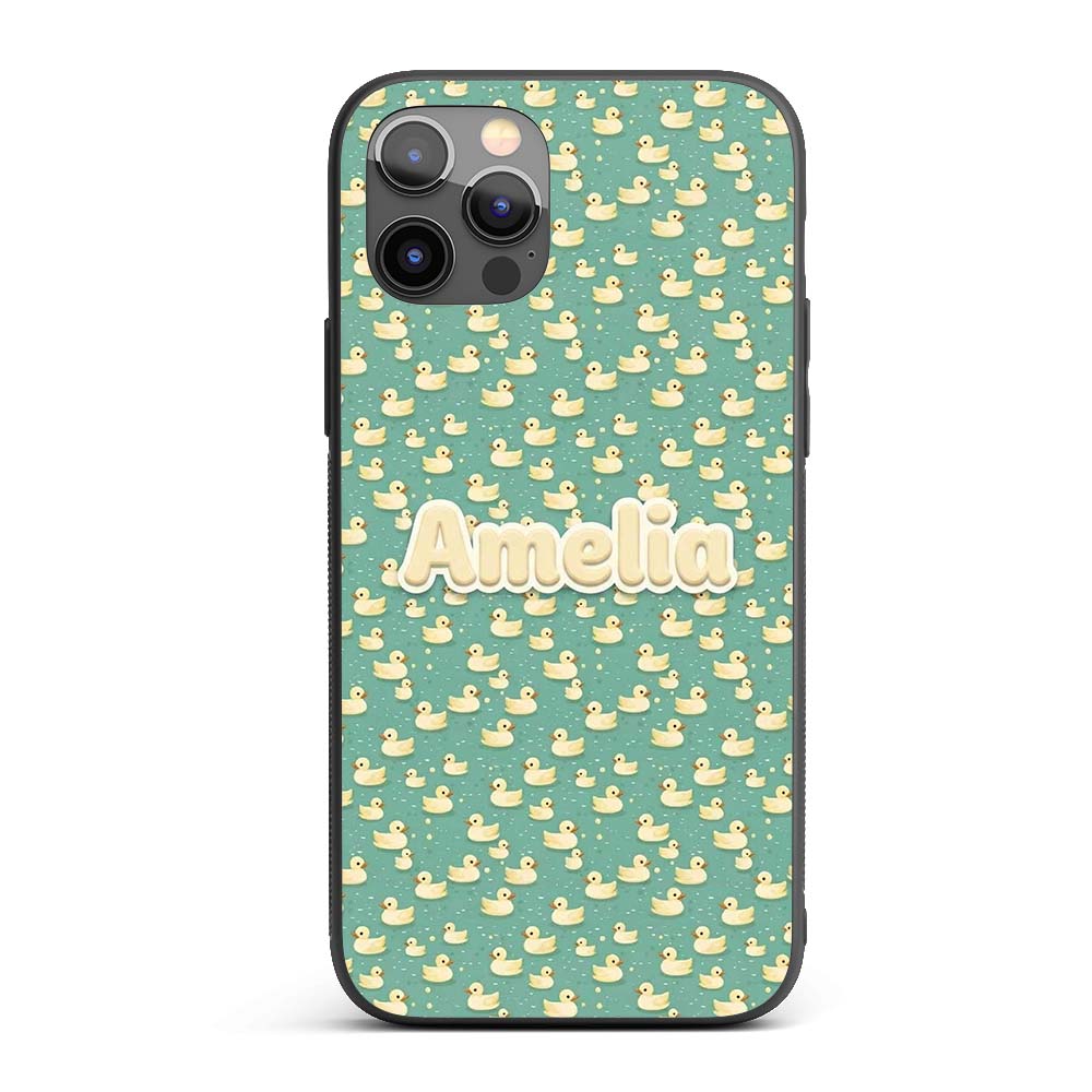 Cute Yellow Rubber Ducks on Teal Water Seamless Custom Name Protective Phone Case Mobile Cover Durable Everyday Smartphone Shock Resistant