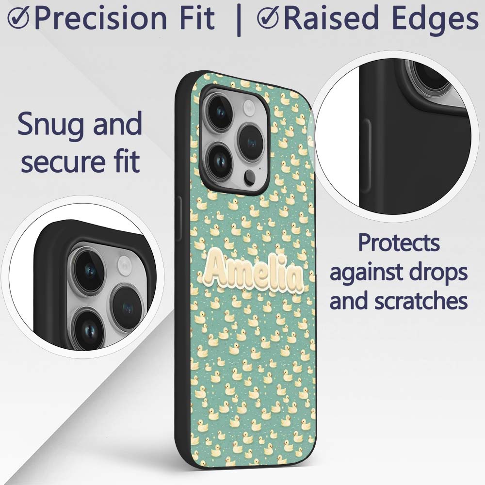 Cute Yellow Rubber Ducks on Teal Water Seamless Custom Name Protective Phone Case Mobile Cover Durable Everyday Smartphone Shock Resistant