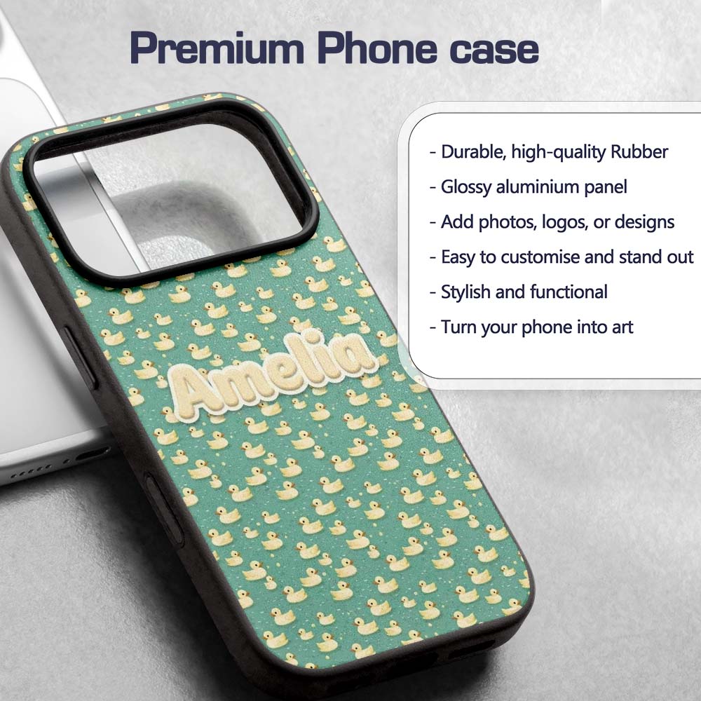 Cute Yellow Rubber Ducks on Teal Water Seamless Custom Name Protective Phone Case Mobile Cover Durable Everyday Smartphone Shock Resistant