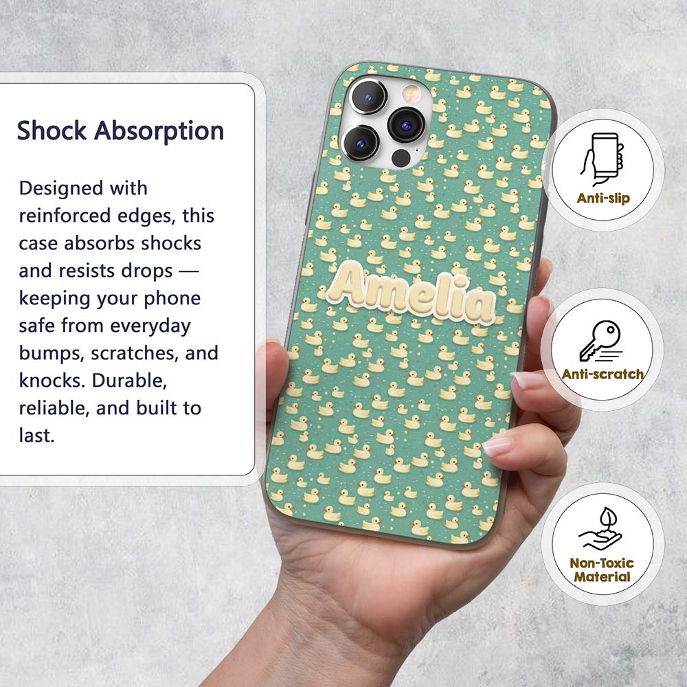 Cute Yellow Rubber Ducks on Teal Water Seamless Custom Name Protective Phone Case Mobile Cover Durable Everyday Smartphone Shock Resistant