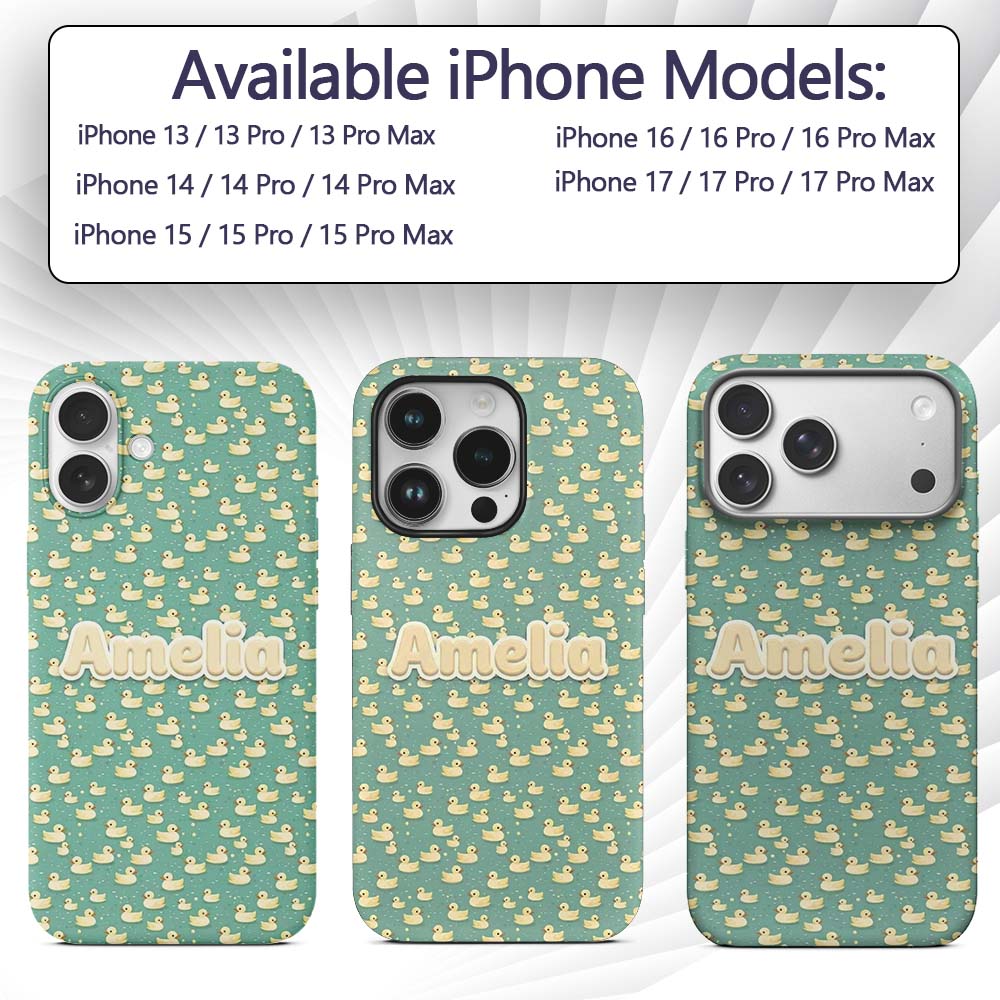 Cute Yellow Rubber Ducks on Teal Water Seamless Custom Name Protective Phone Case Mobile Cover Durable Everyday Smartphone Shock Resistant