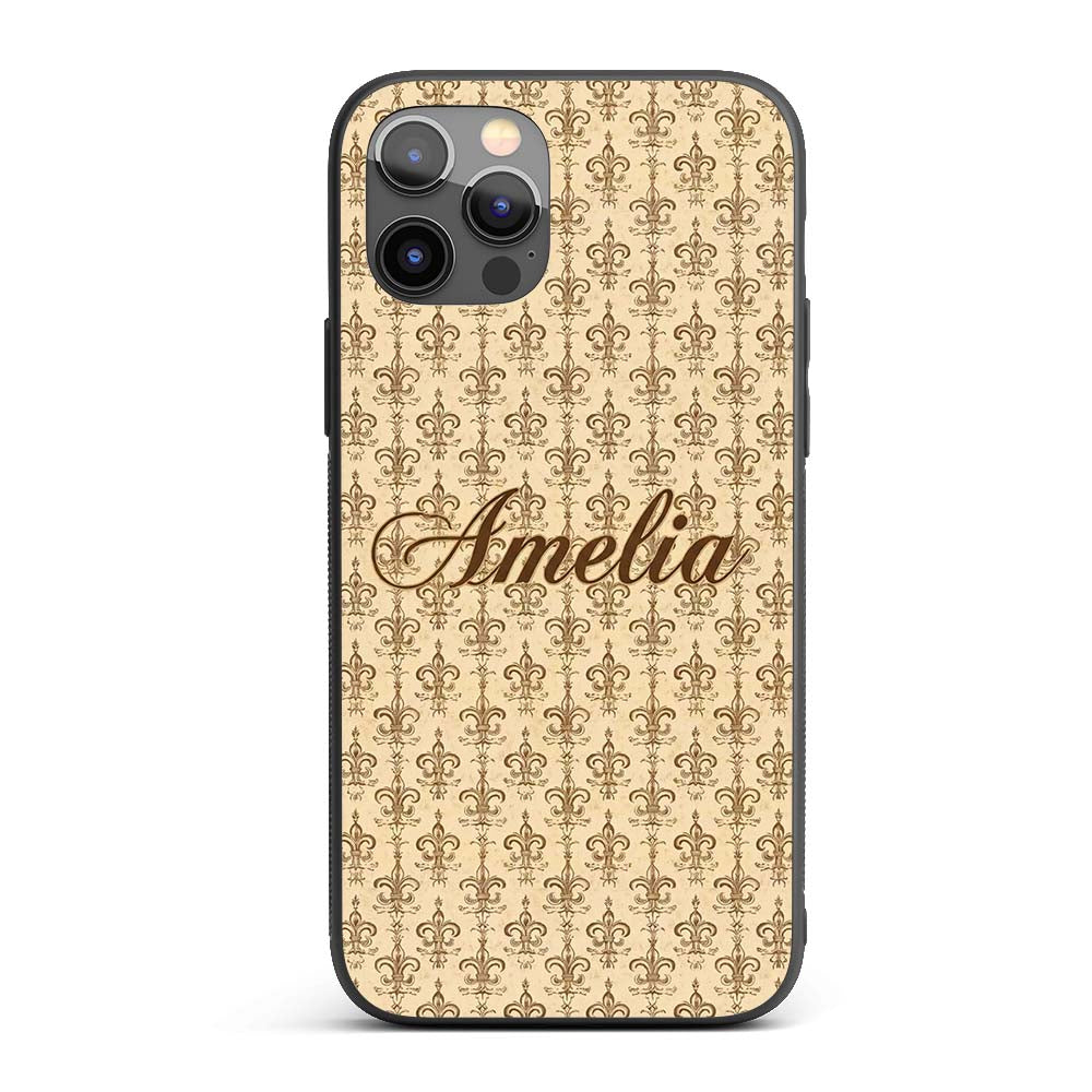 Vintage Fleur De Lis Damask Pattern Classic Cream Custom Name Protective Phone Case Mobile Cover Durable Everyday Smartphone Shock Resistant