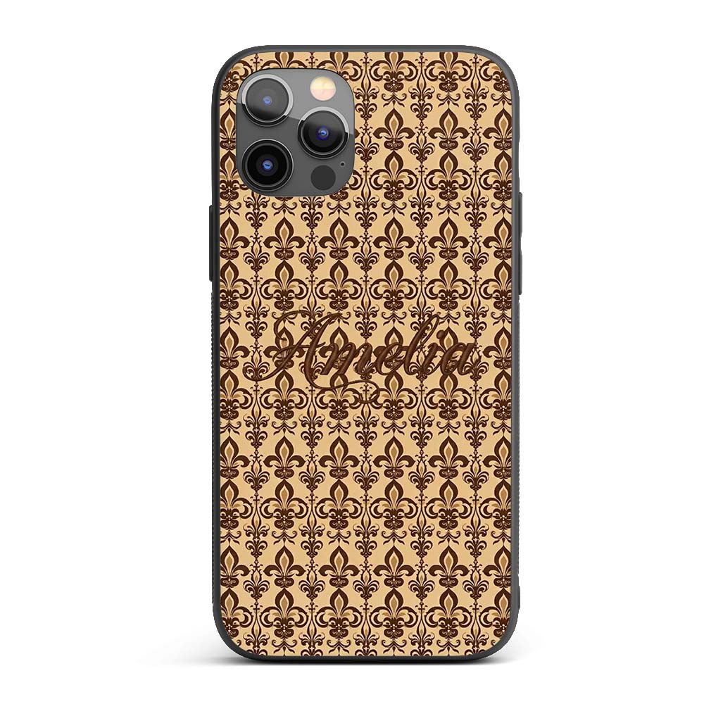 Bold Dark Brown Fleur De Lis Decorative Design Custom Name Protective Phone Case Mobile Cover Durable Everyday Smartphone Shock Resistant