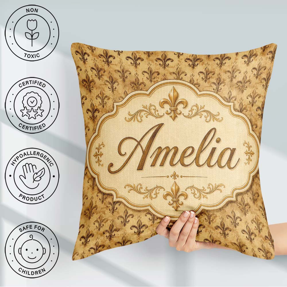 Custom Name Classic Antique Fleur De Lis Decorative Pattern Warm Square Filled Cushion Throw Pillow Sofa Bed Home Decor Zip Washable UK Made