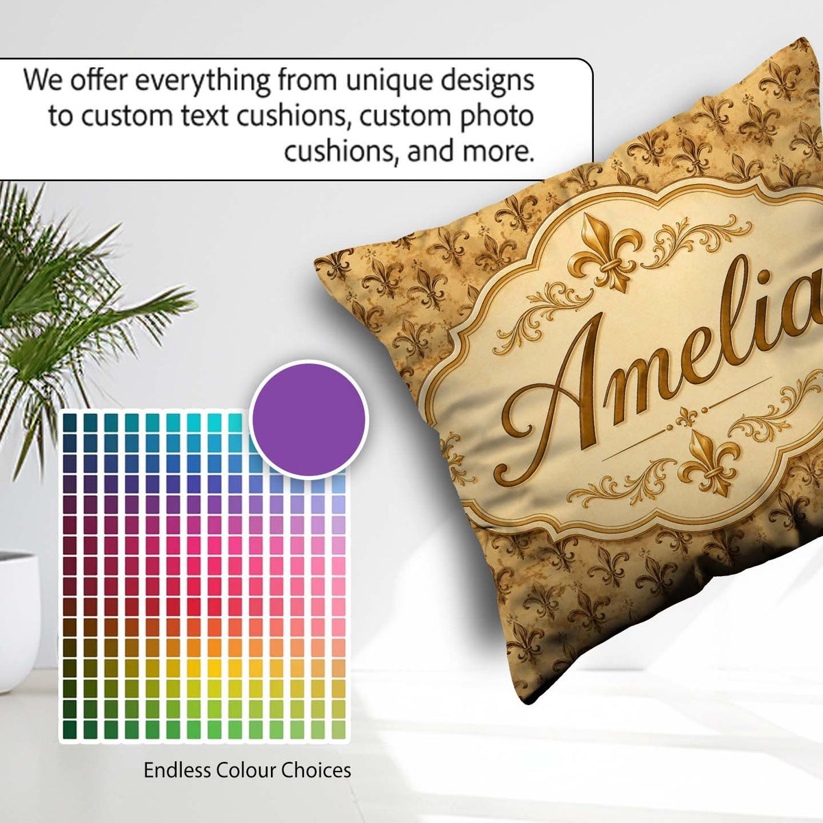 Custom Name Classic Antique Fleur De Lis Decorative Pattern Warm Square Filled Cushion Throw Pillow Sofa Bed Home Decor Zip Washable UK Made