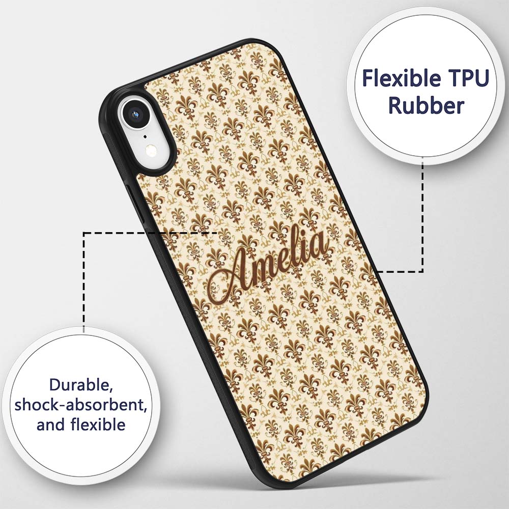 Rustic Vintage Fleur De Lis Aged Printed Design Custom Name Protective Phone Case Mobile Cover Durable Everyday Smartphone Shock Resistant