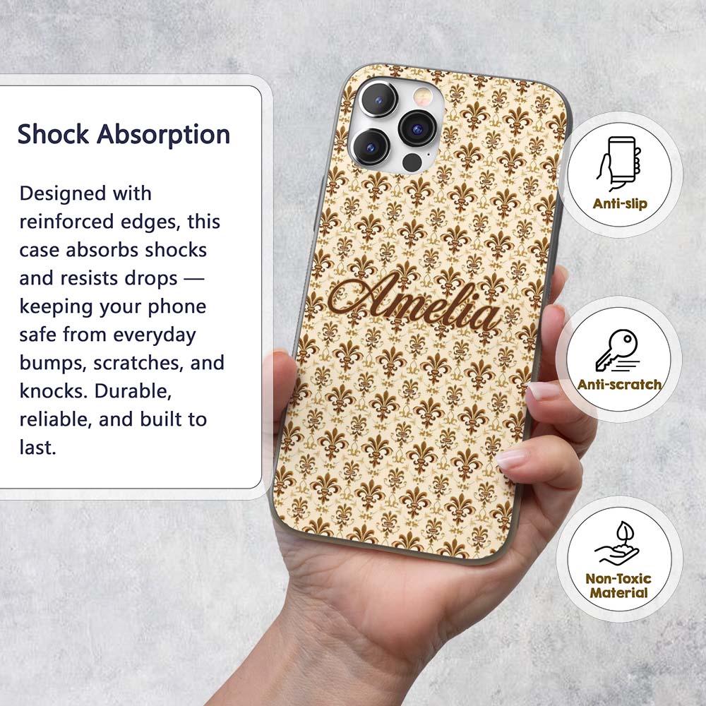Rustic Vintage Fleur De Lis Aged Printed Design Custom Name Protective Phone Case Mobile Cover Durable Everyday Smartphone Shock Resistant