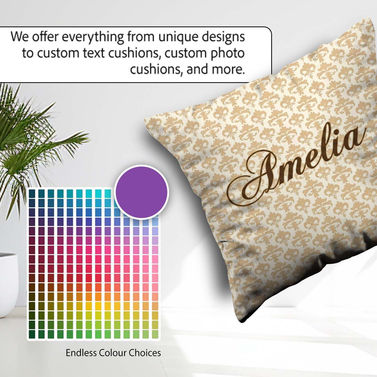 Custom Name Soft Beige Fleur De Elegant Seamless Pattern Classic Square Filled Cushion Throw Pillow Sofa Bed Home Decor Zip Washable UK Made