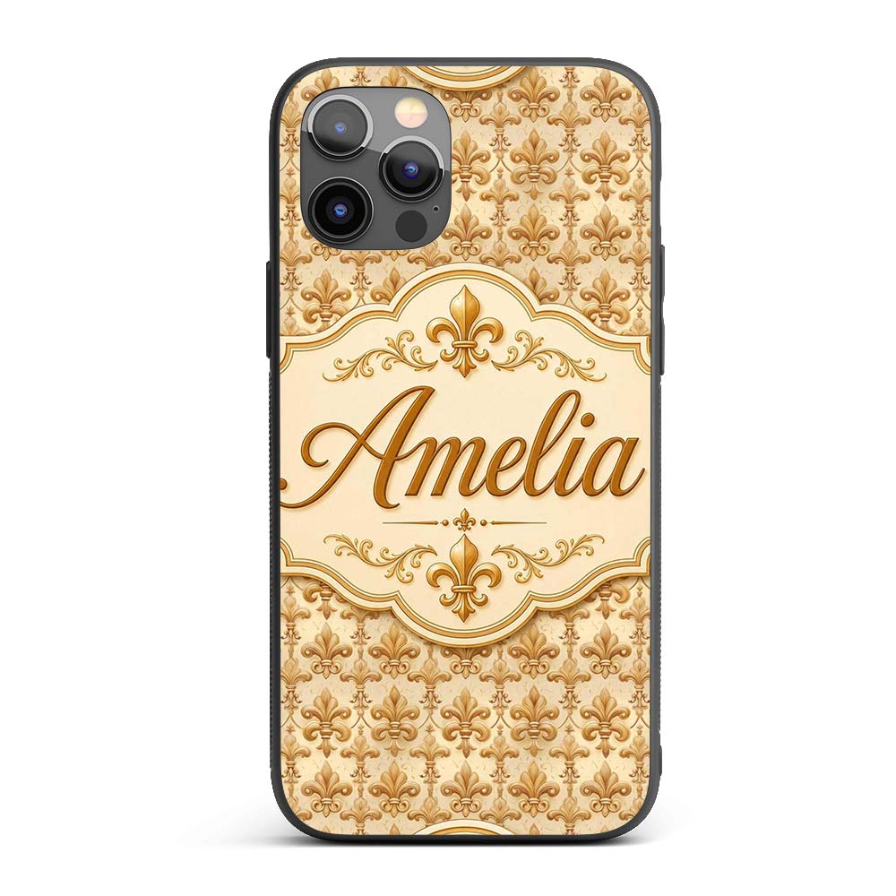 Vintage Aged Fleur De Lis Classic Antique Style Custom Name Protective Phone Case Mobile Cover Durable Everyday Smartphone Shock Resistant