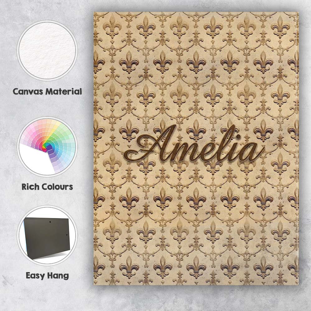 Personalised Name Classic Beige Fleur De Custom Unique Gift Idea Elegant Feature Canvas Wall Art Print Decor Picture Ready to Hang