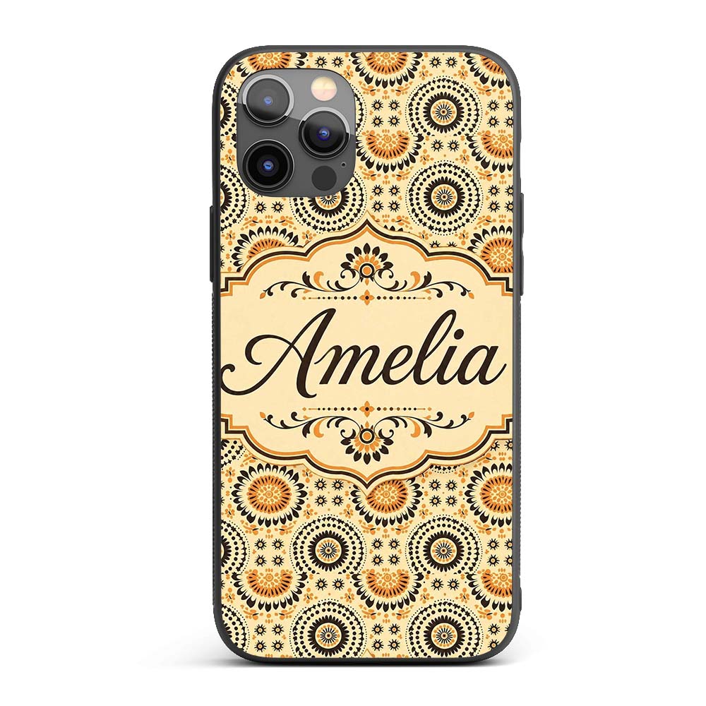 Floral Circle Pattern Warm Earth Tone Seamless Custom Name Protective Phone Case Mobile Cover Durable Everyday Smartphone Shock Resistant