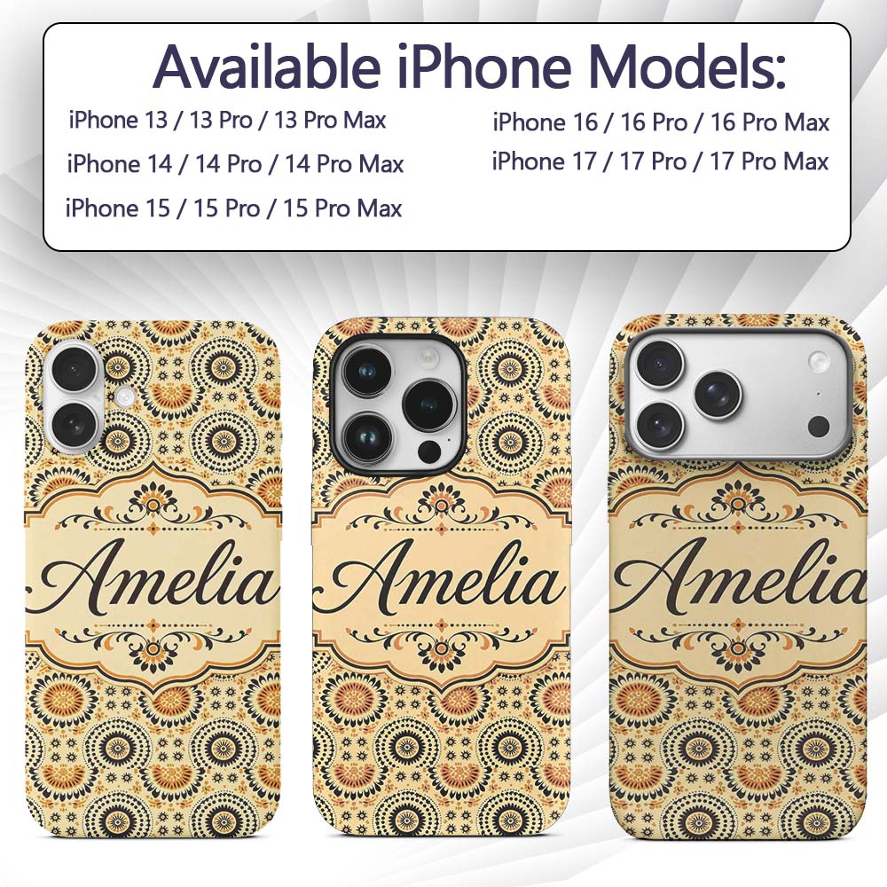 Floral Circle Pattern Warm Earth Tone Seamless Custom Name Protective Phone Case Mobile Cover Durable Everyday Smartphone Shock Resistant