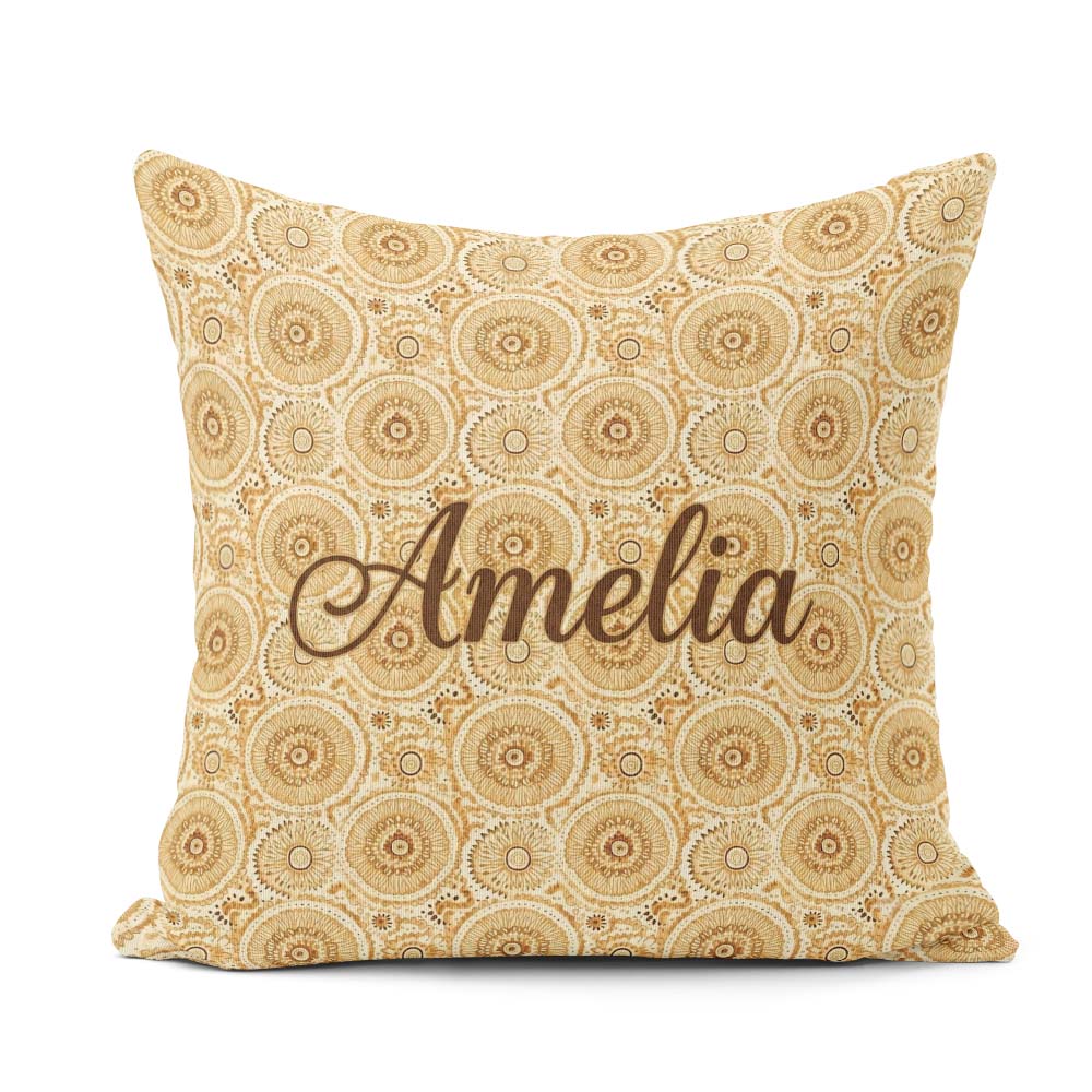 Custom Name Beige Ornate Mandala Floral Seamless Pattern Elegant Square Filled Cushion Throw Pillow Sofa Bed Home Decor Zip Washable UK Made