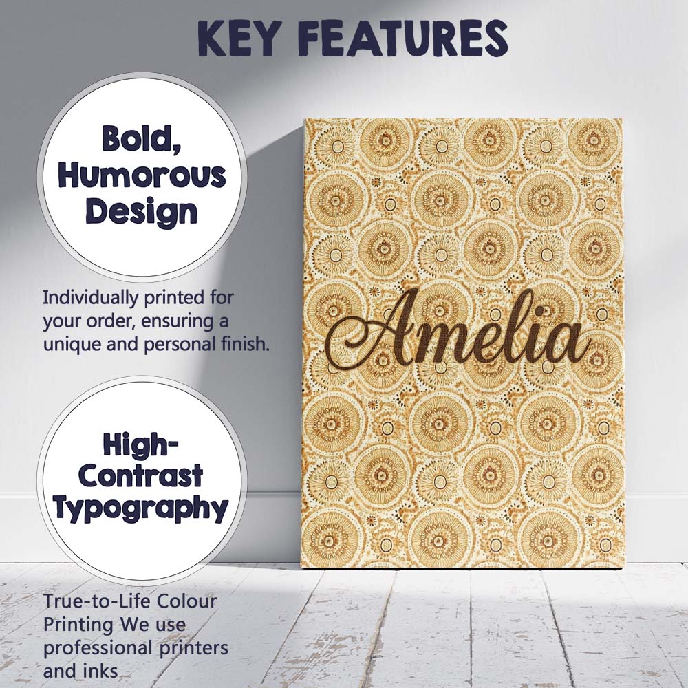 Personalised Name Warm Beige Ornate Mandala Custom Bespoke Interior Contemporary Canvas Wall Art Print Decor Picture Ready to Hang
