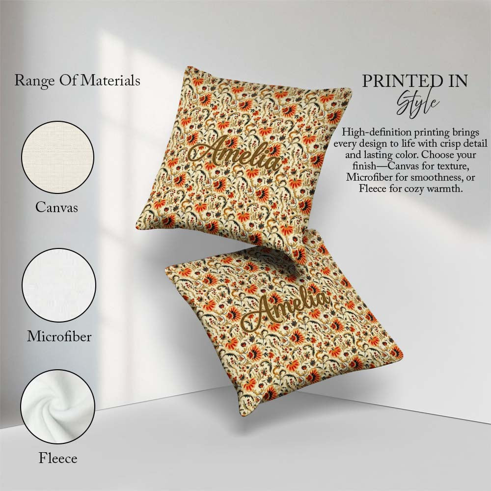 Custom Name Bold Orange Navy Seamless Pattern Classic Decorative Square Filled Cushion Throw Pillow Sofa Bed Home Decor Zip Washable UK Made