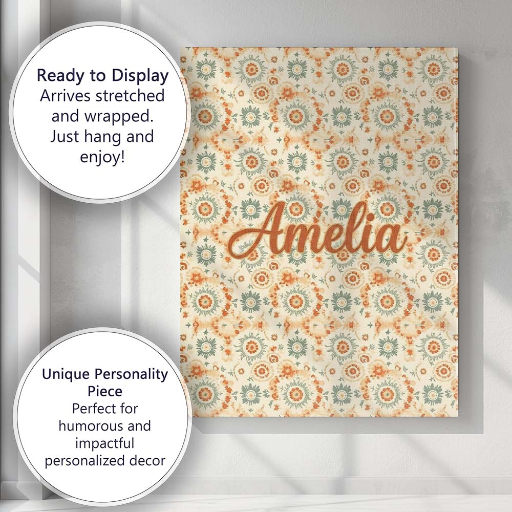 Personalised Name Soft Pastel Orange Green Custom Unique Gift Idea Elegant Feature Canvas Wall Art Print Decor Picture Ready to Hang