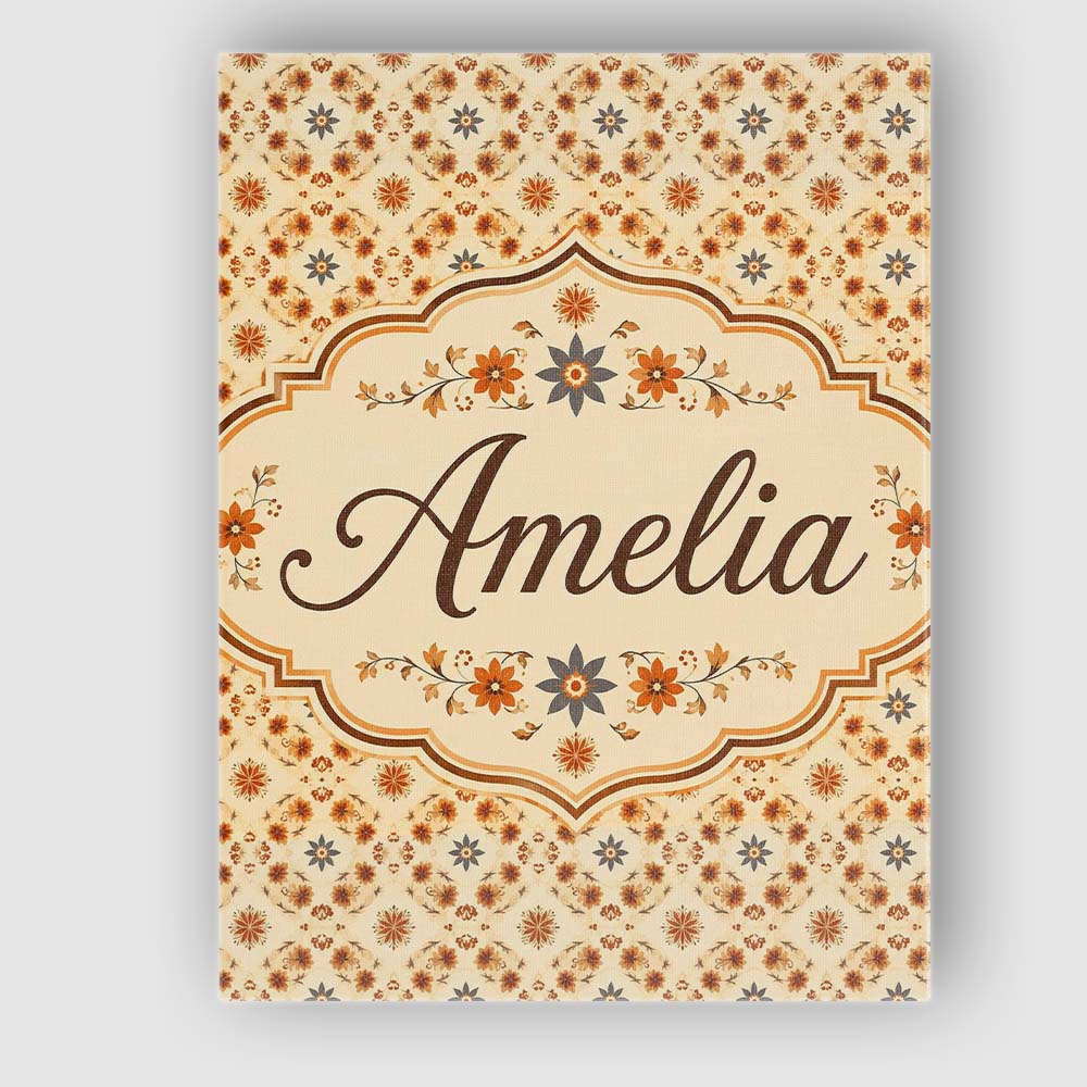 Personalised Name Small Scale Orange Floral Custom Bespoke Interior Contemporary Canvas Wall Art Print Decor Picture Ready to Hang