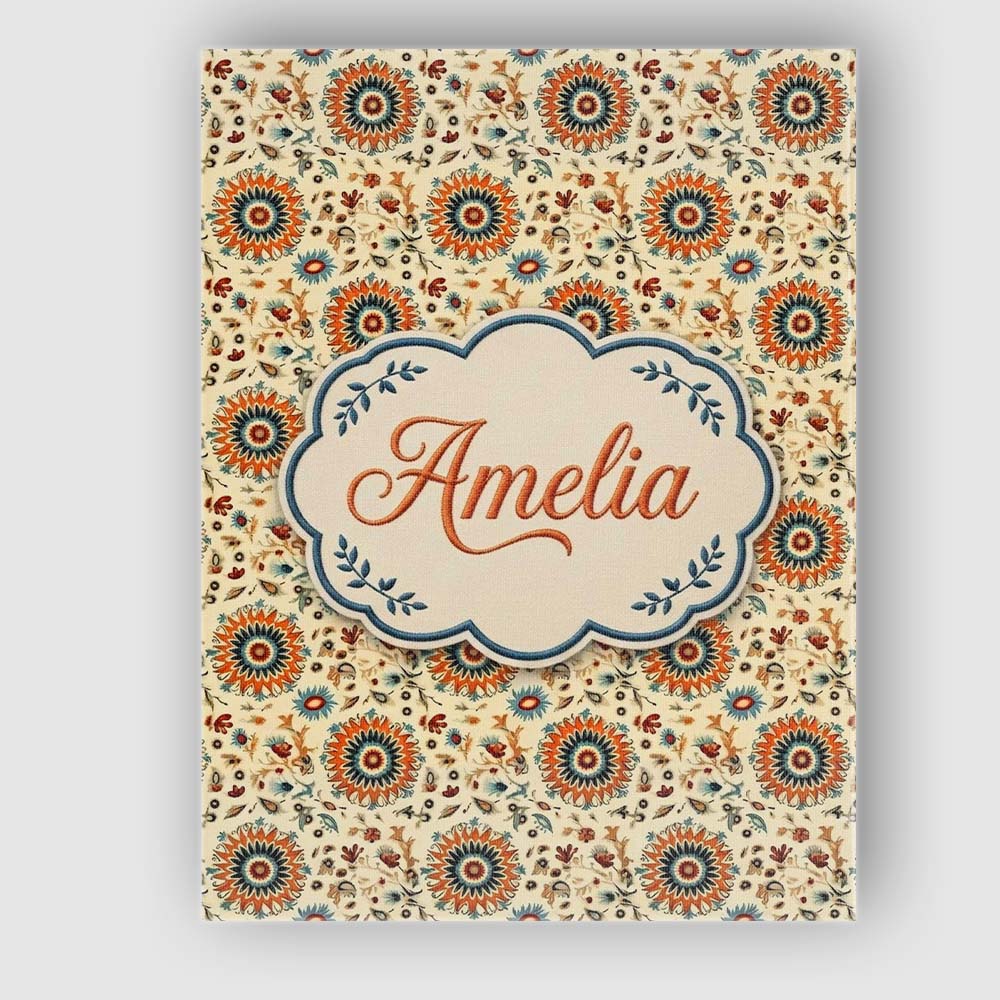 Personalised Name Bold Orange Teal Floral Custom Unique Gift Idea Elegant Feature Canvas Wall Art Print Decor Picture Ready to Hang