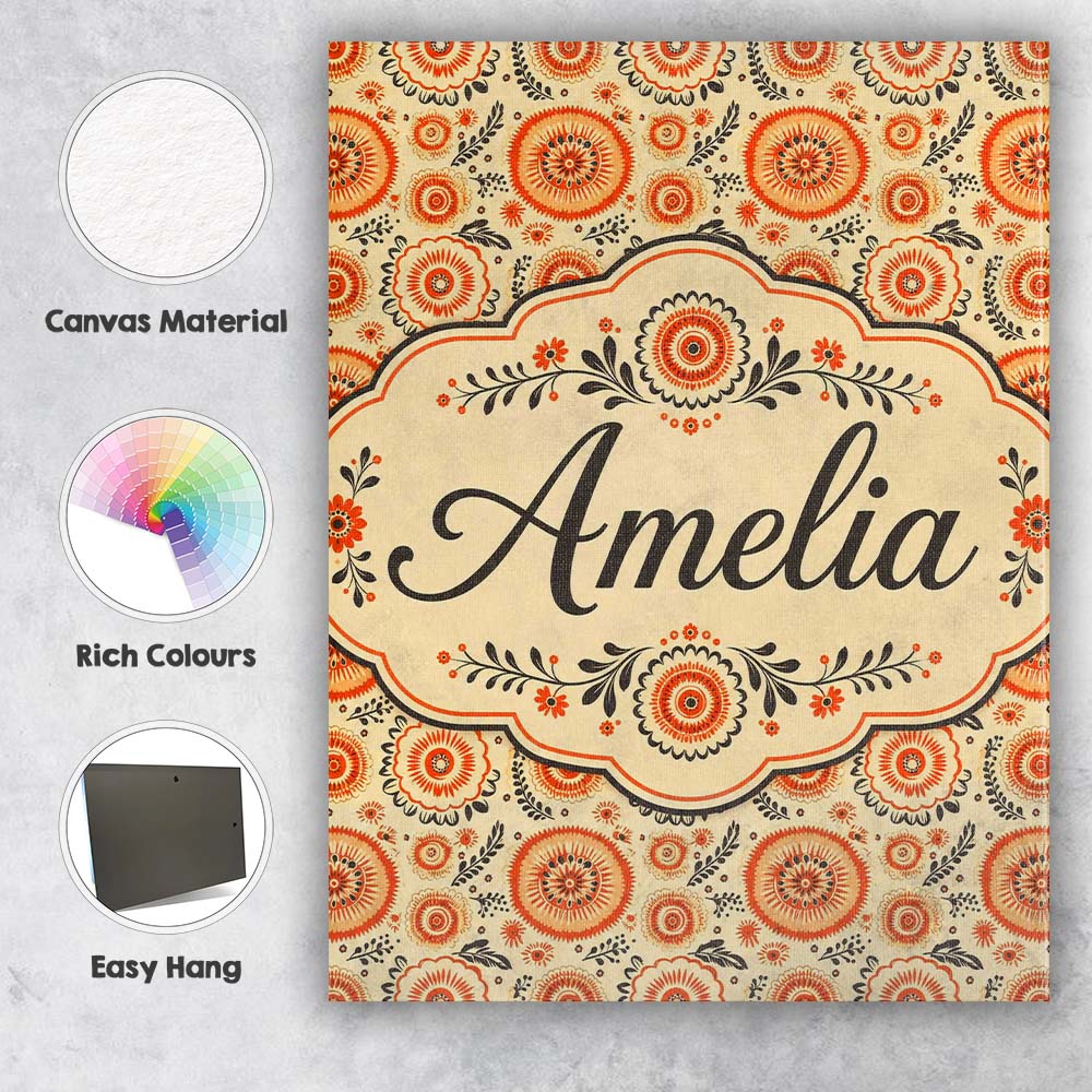 Personalised Name Bright Orange Floral Custom Modern Room Accent Elegant Feature Canvas Wall Art Print Decor Picture Ready to Hang
