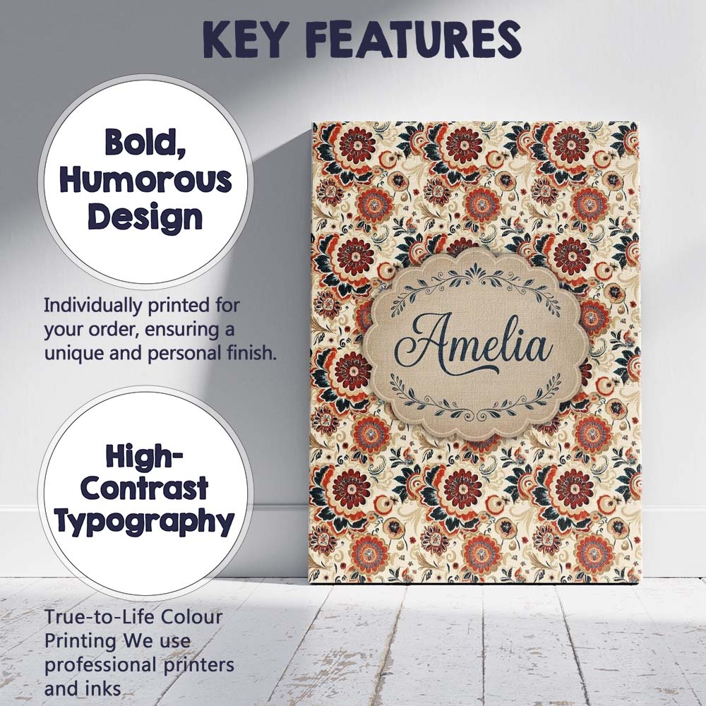 Personalised Name Bold Floral Bloom Seamless Custom Bespoke Contemporary Display Canvas Wall Art Print Decor Picture Ready to Hang
