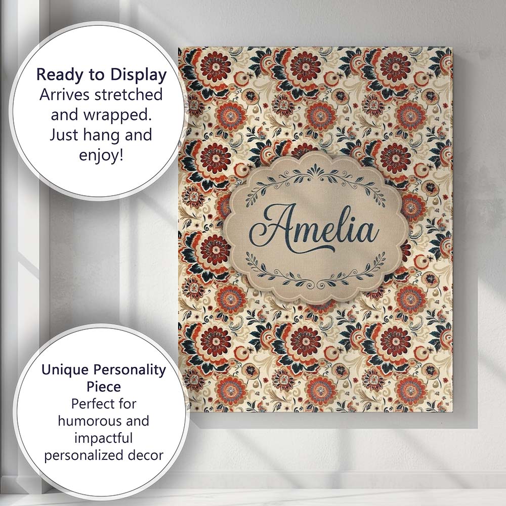 Personalised Name Bold Floral Bloom Seamless Custom Bespoke Contemporary Display Canvas Wall Art Print Decor Picture Ready to Hang