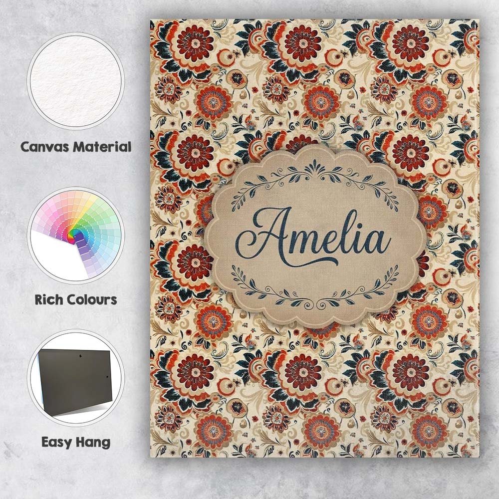 Personalised Name Bold Floral Bloom Seamless Custom Bespoke Contemporary Display Canvas Wall Art Print Decor Picture Ready to Hang