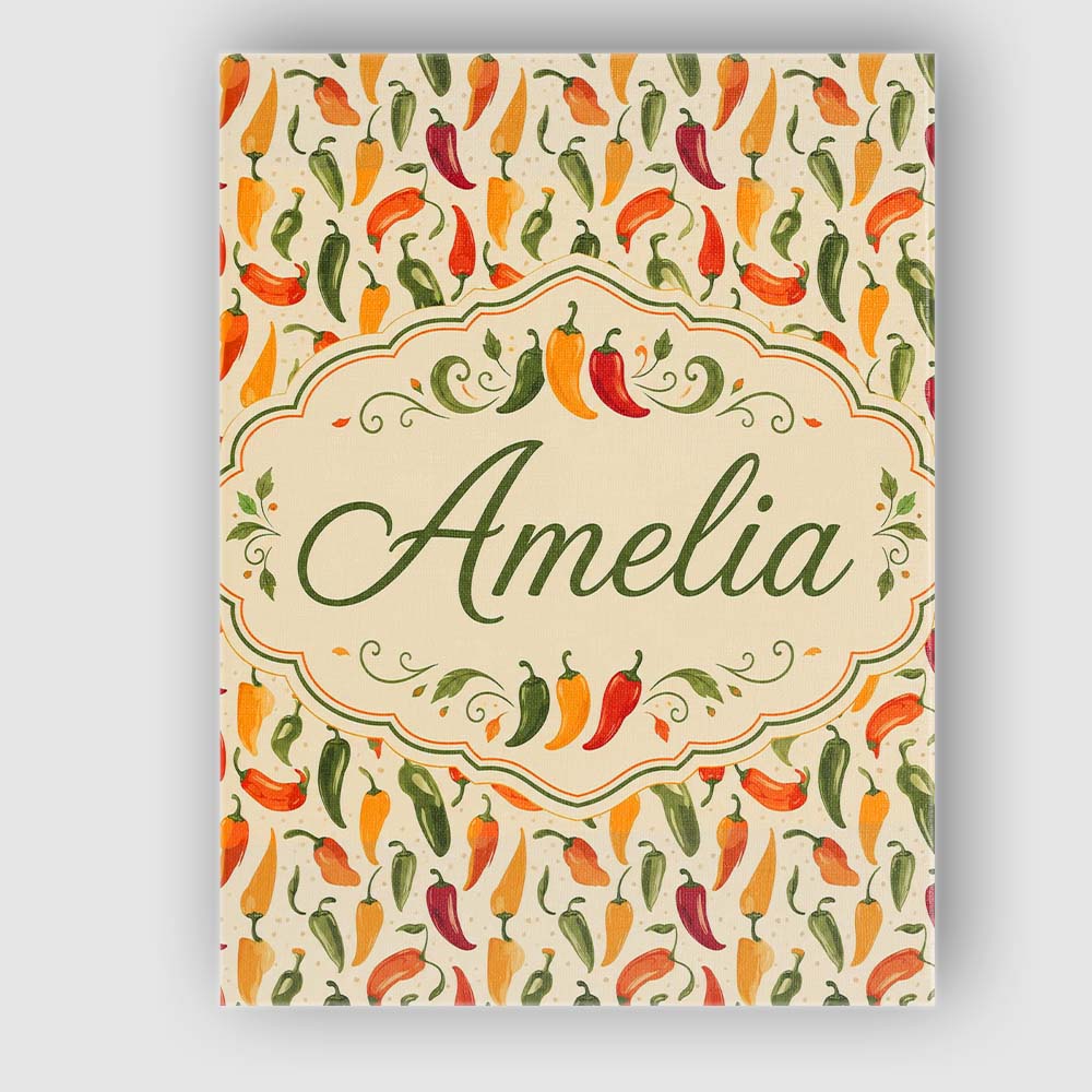 Personalised Name Colorful Chili Pepper Custom Modern Room Accent Elegant Feature Canvas Wall Art Print Decor Picture Ready to Hang