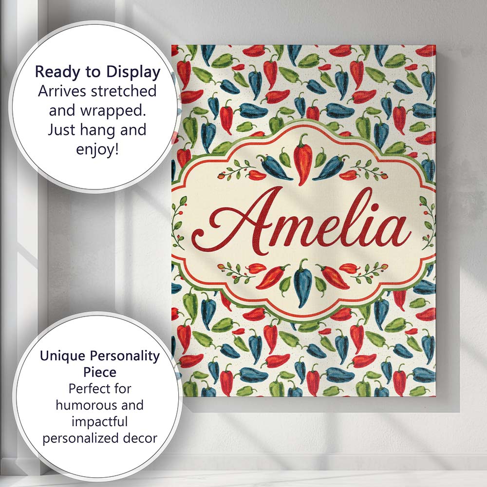 Personalised Name Hand Painted Pepper Custom Modern Room Accent Creative Decorator Style Canvas Wall Art Print Decor Picture Ready to Hang