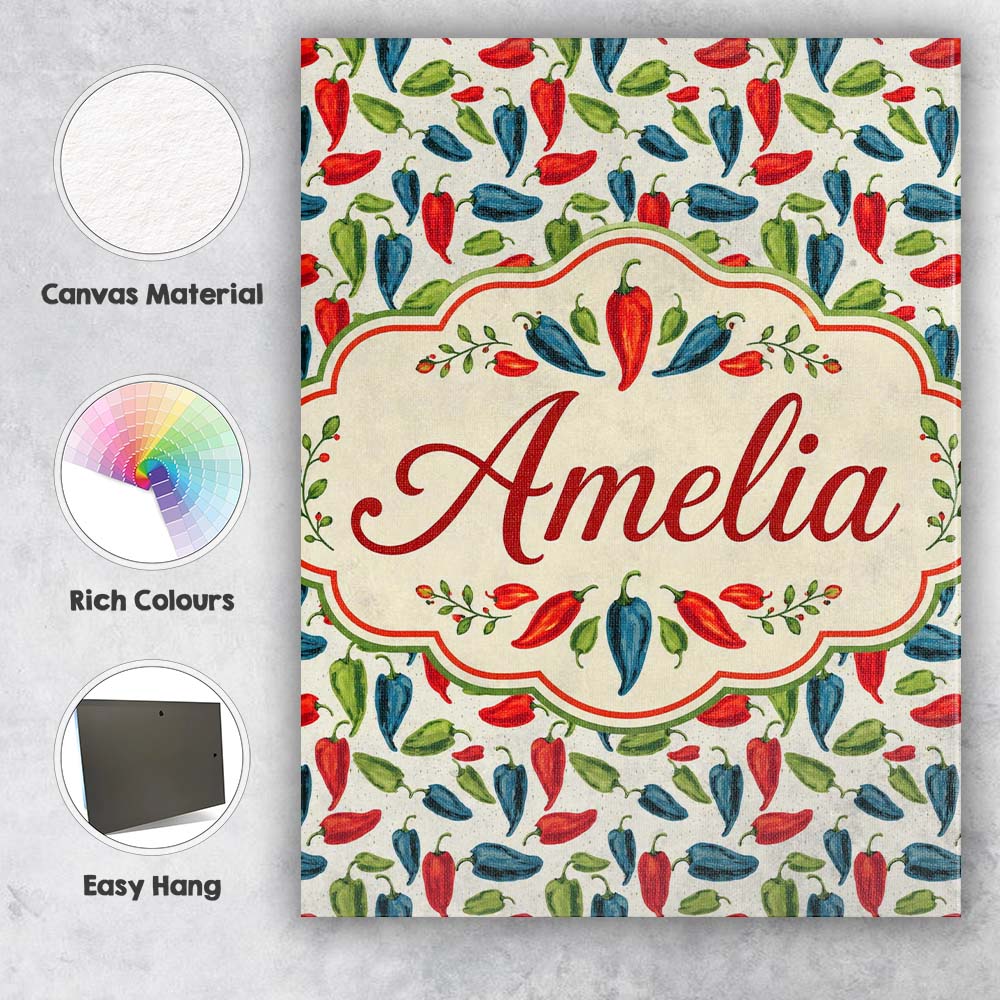 Personalised Name Hand Painted Pepper Custom Modern Room Accent Creative Decorator Style Canvas Wall Art Print Decor Picture Ready to Hang