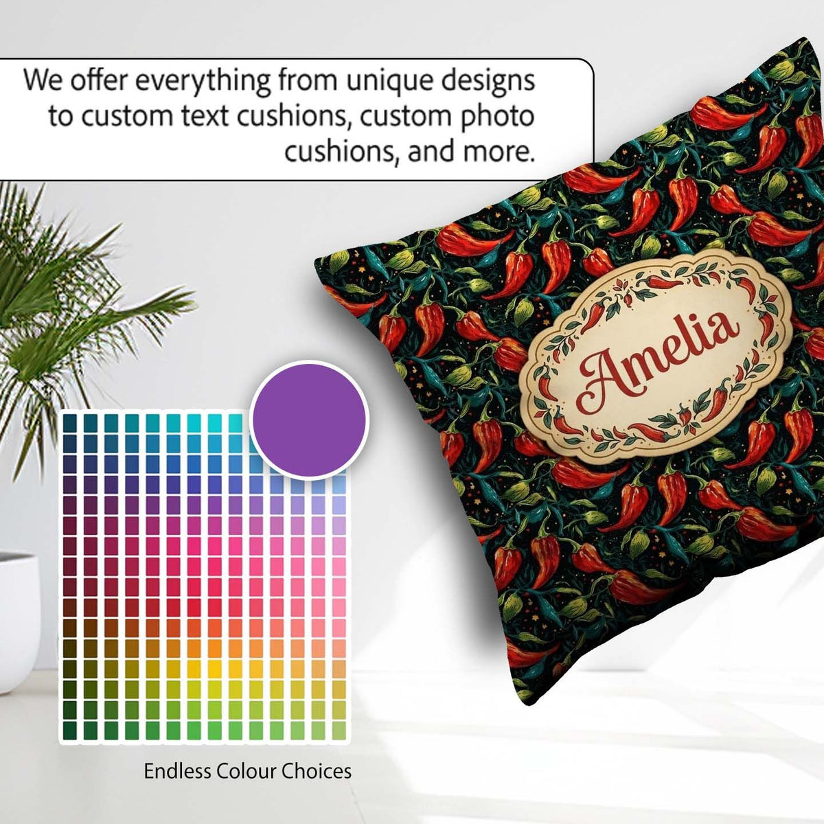 Custom Name Modern Abstract Seamless Pattern Artistic Vegetable Square Filled Cushion Throw Pillow Sofa Bed Home Decor Zip Washable UK Made