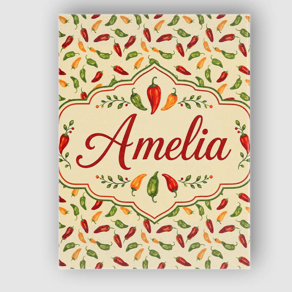 Personalised Name Soft Chili Pepper Seamless Custom Bespoke Contemporary Display Canvas Wall Art Print Decor Picture Ready to Hang