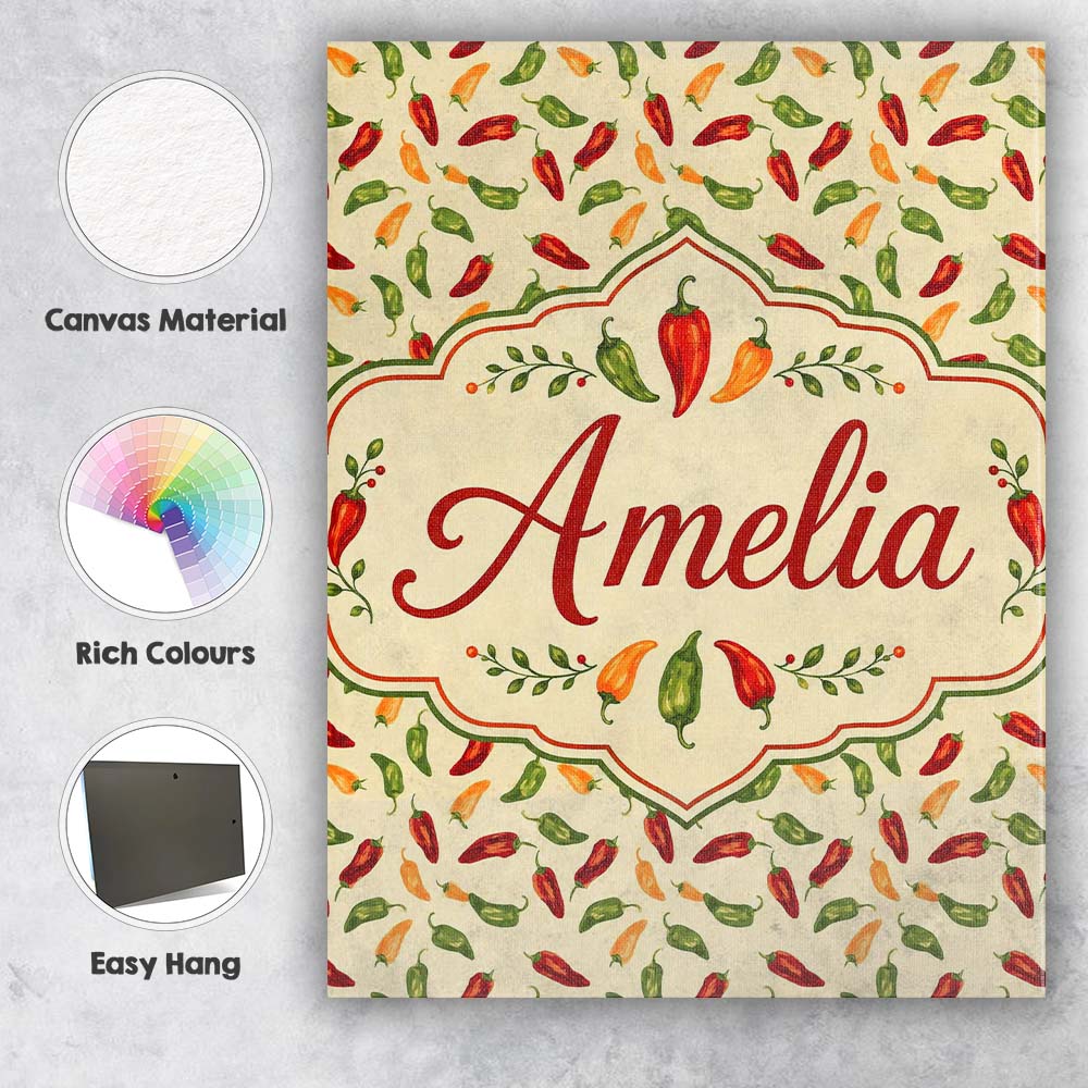 Personalised Name Soft Chili Pepper Seamless Custom Bespoke Contemporary Display Canvas Wall Art Print Decor Picture Ready to Hang
