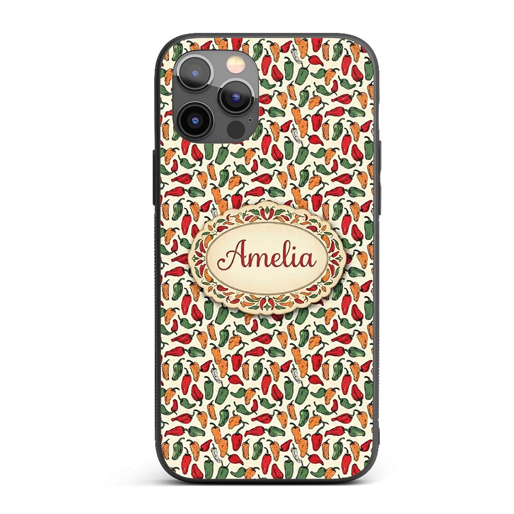 Vintage Mixed Pepper Seamless Pattern Red Orange Custom Name Protective Phone Case Mobile Cover Durable Everyday Smartphone Shock Resistant