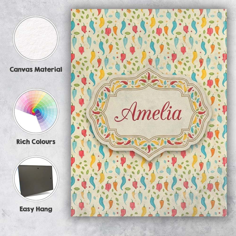 Personalised Name Pastel Colorful Pepper Custom Unique Gift Idea Elegant Feature Canvas Wall Art Print Decor Picture Ready to Hang
