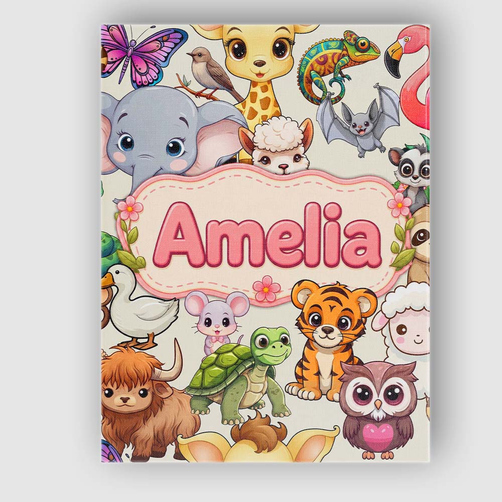 Personalised Name Cute Cartoon Jungle Custom Modern Room Accent Creative Decorator Style Canvas Wall Art Print Decor Picture Ready to Hang