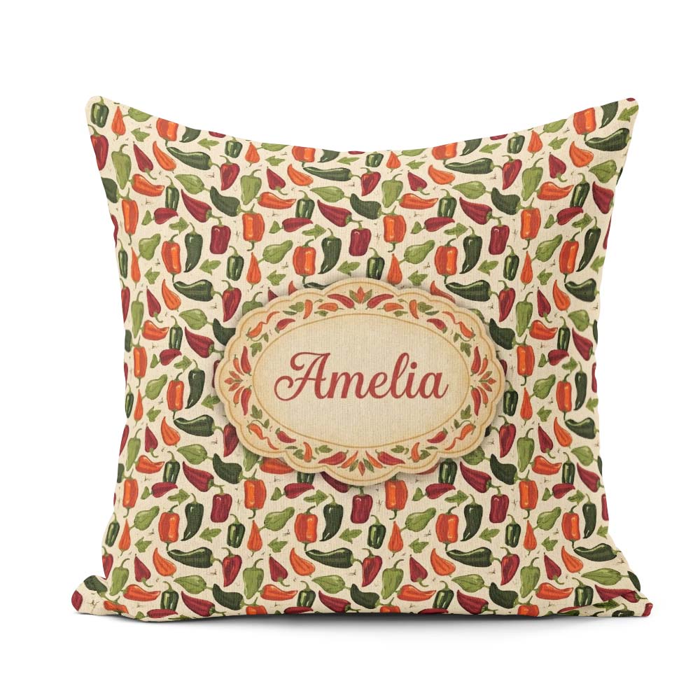 Custom Name Rustic Garden Pepper Pattern Natural Green Vegetable Square Filled Cushion Throw Pillow Sofa Bed Home Decor Zip Washable UK Made