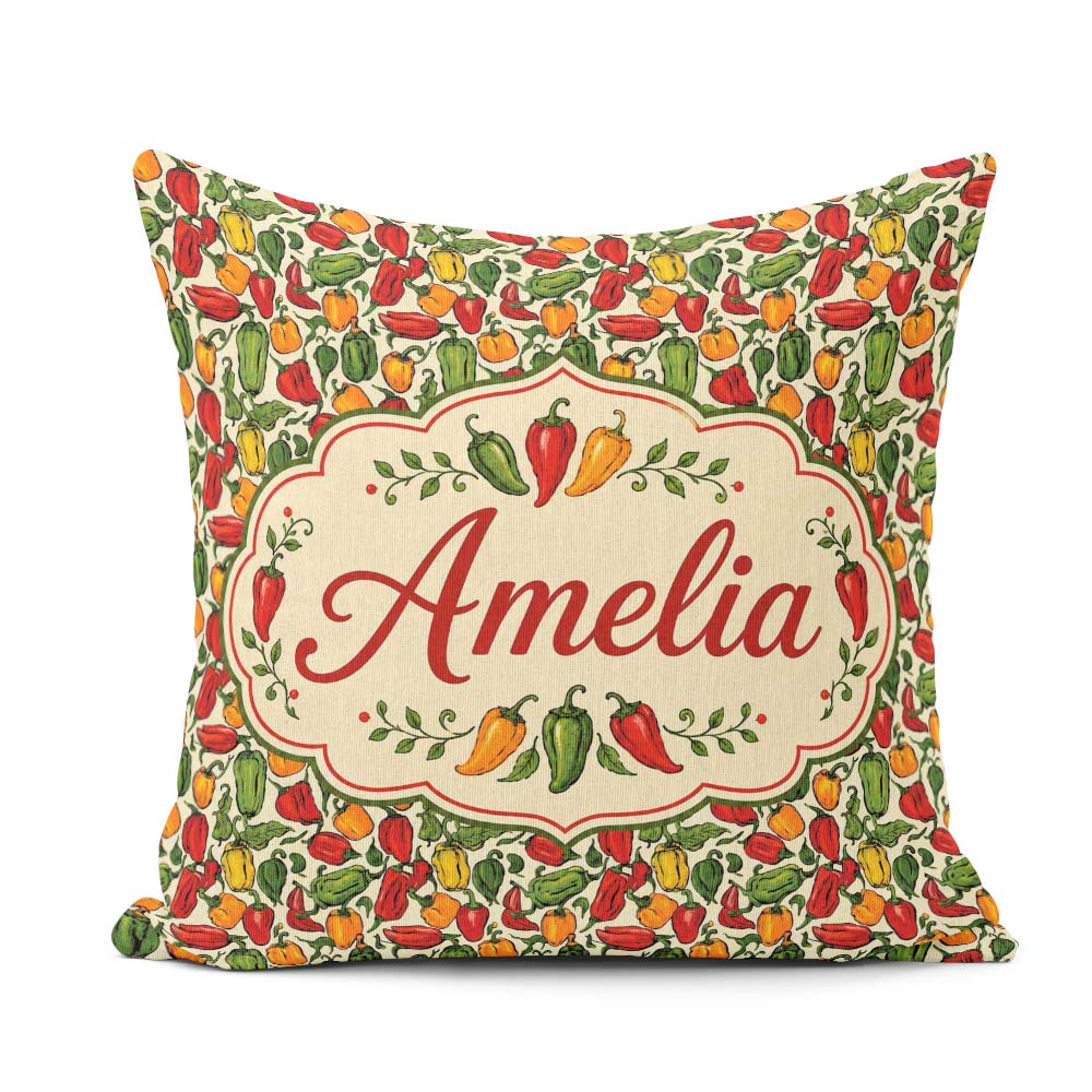 Custom Name Hand Drawn Mixed Bell Pepper Seamless Pattern Yellow Square Filled Cushion Throw Pillow Sofa Bed Home Decor Zip Washable UK Made