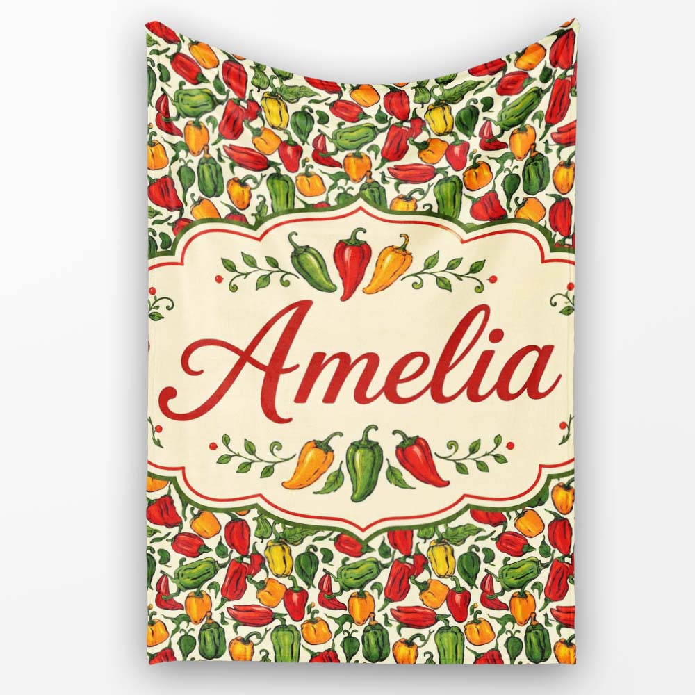 Hand Drawn Mixed Bell Pepper Seamless Pattern Red Green Yellow Personalised Custom Name Super Soft Fleece Blanket Bed Sofa Throw