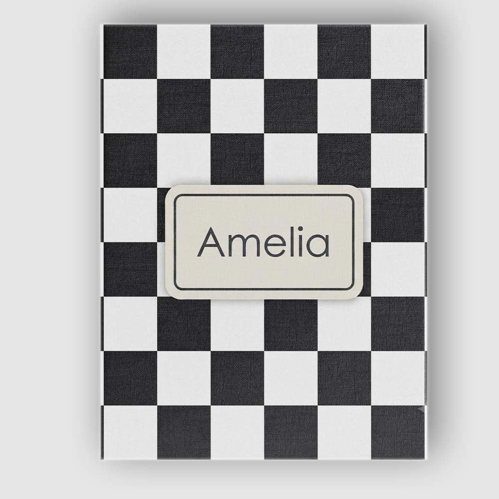 Personalised Name Black White Checkered Custom Modern Room Accent Elegant Feature Canvas Wall Art Print Decor Picture Ready to Hang